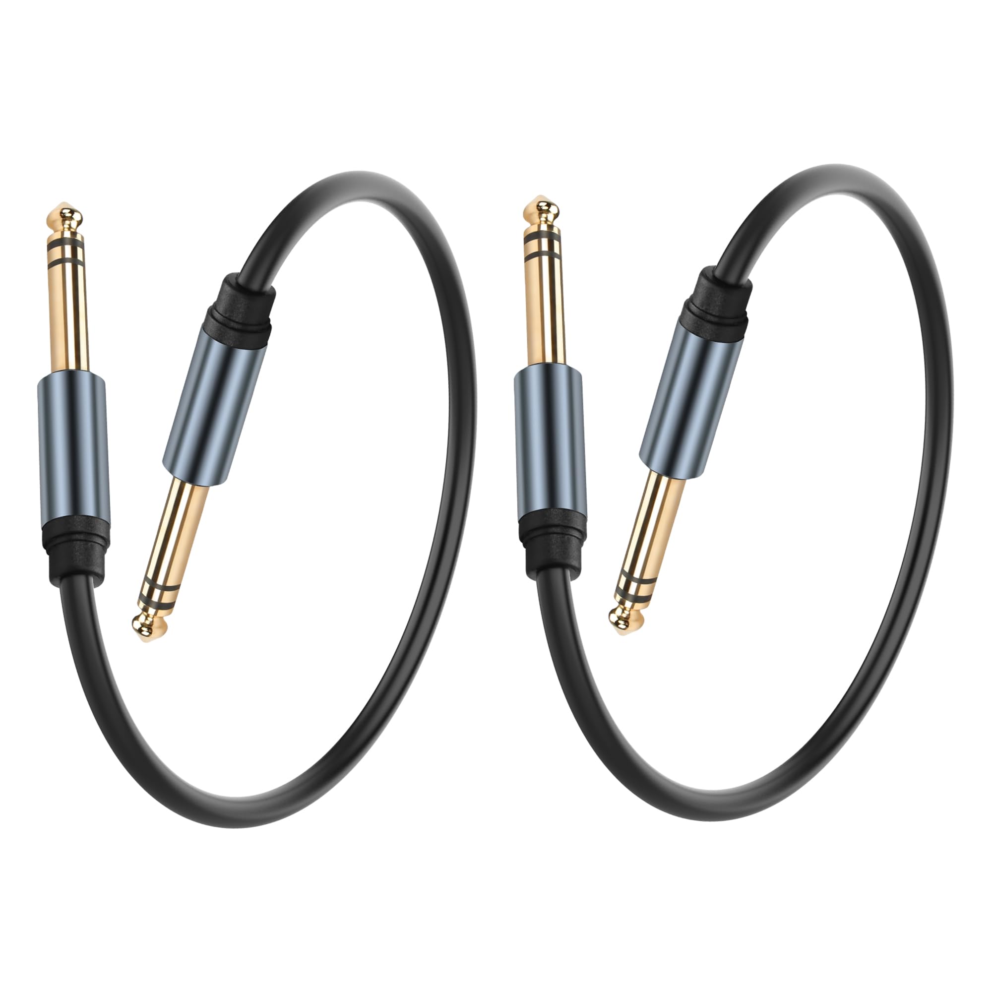 JSADZKJ 1/4 inch TRS Stereo Cable 6.35mm Male to 6.35mm Male TRS Stereo Audio Cable 0.98FT 1/4" Instrument Stereo Aux Jack Adapter Cable for Guitar Bass Amplifier 2pcs