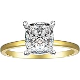 18K Gold Plated Sterling Silver 2 Carat Cubic Zirconia Solitaire Engagement Ring | Women's Thin Band CZ Promise Ring