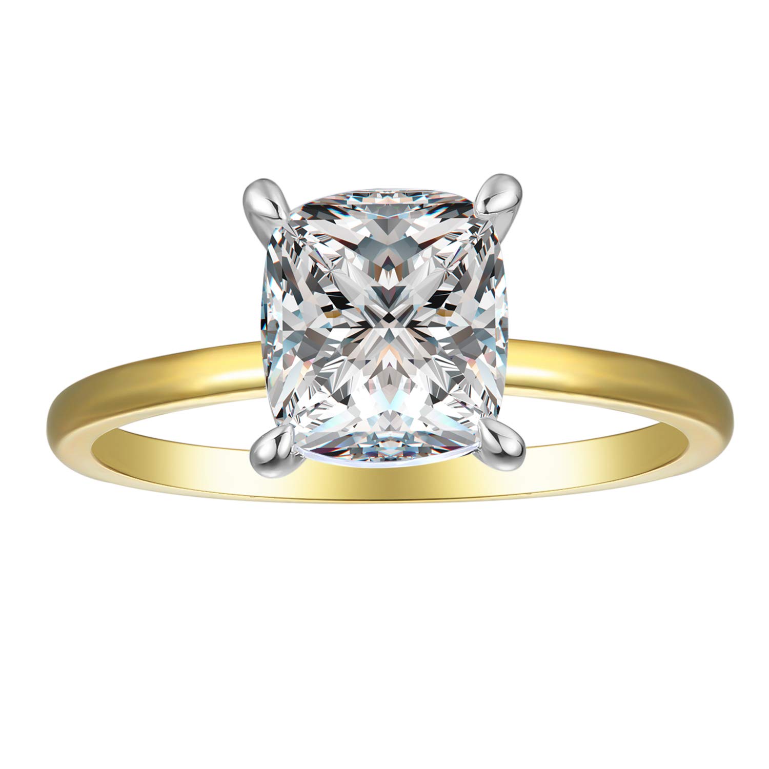 18K Gold Plated Sterling Silver 2 Carat Cubic Zirconia Solitaire Engagement Ring | Women's Thin Band CZ Promise Ring, Zirconia,18k Gold,Sterling Silver,Gold, Cubic Zirconia
