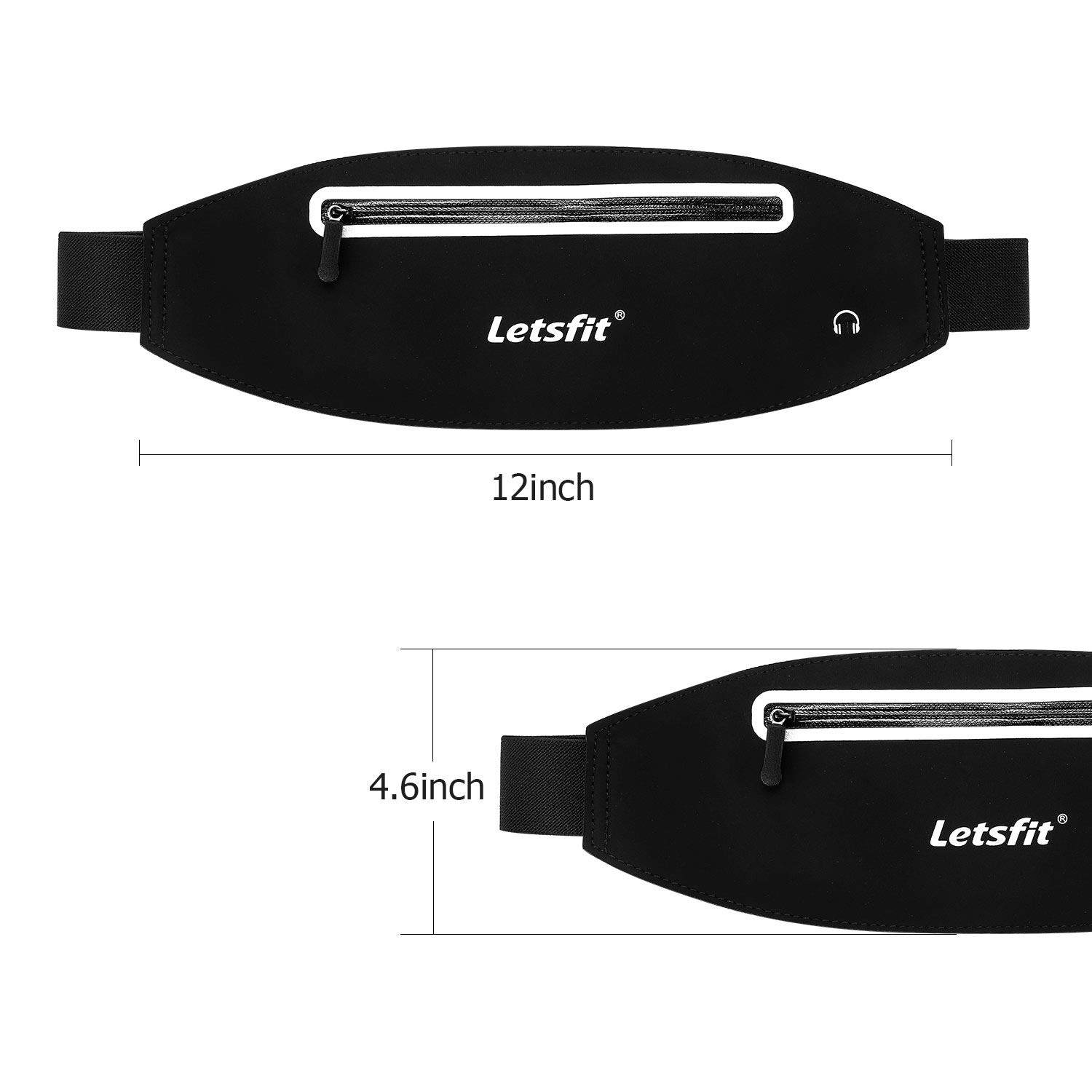 Letsfit Running Belt Waist Pack, Water Resistant Waist Bag for Running Hiking Cycling Climbing, Adjustable Running Pouch Belt for iPhone XR XS MAX 8 7 Plus Samsung Galaxy, Black