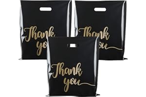 ZORRITA 100 Pack Thank You Bags for Small Business, 15 x 18 Inch Plastic Shopping Bags with Handles Retail Merchandise Bag Extra Thick Gift Bag Bulk (Black)
