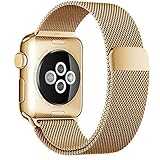 Smart Watch Band, YMCCOOL Fully Magnetic Closure Clasp Mesh Loop Stainless Steel iWatch Band Replacement Bracelet Strap for Apple Watch38mm Gold