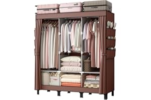 PSHUN RIGH Closet Wardrobe, Portable Closet for Bedroom, Strong and Sturdy Black Portable Closets for Hanging,Clothes Storage