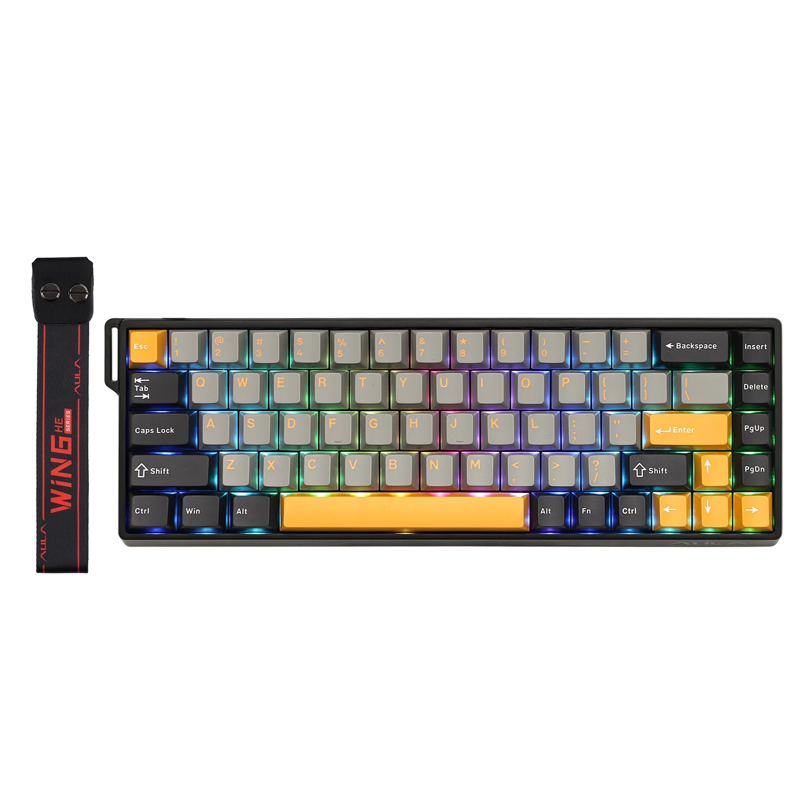 EPOMAKER Aula WIN68 HE Magnetic Keyboard with Adjustable Actuation, Hall Effect Switches, 65% Wired Compact Keyboard, 8000 Hz Polling Rate, Hot-Swappable (Grey&Yellow)