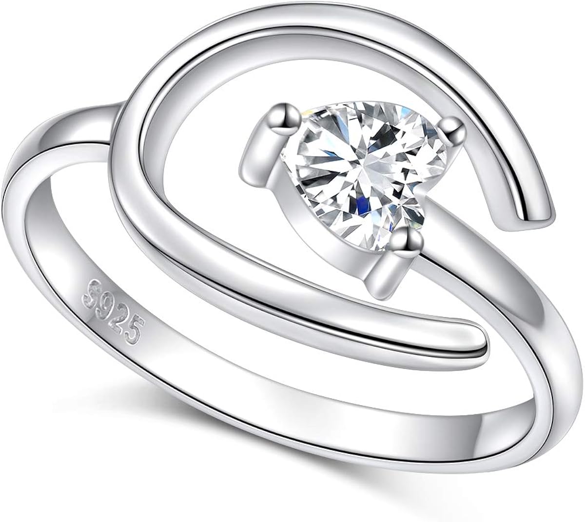 Amazon Com Flyow Sterling Silver Open Cz Lucky Horseshoe Ring For Women Daughter New Year Gift Jewelry
