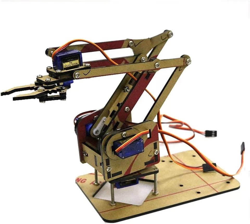 Junww 4 DOF Acrylic Unassembled Robot Arm DIY Kit for Arduino Maker Learning Support SG90 Servo Accessories