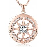 BAUBELLA Compass Necklace for Women Wife Girlfriend Mom Daughter Gifts S925 Sterling Silver Jewelry For Anniversary Rose Gold Gifts For Birthday Christmas Mothers Valentines Day 12 Birthstones