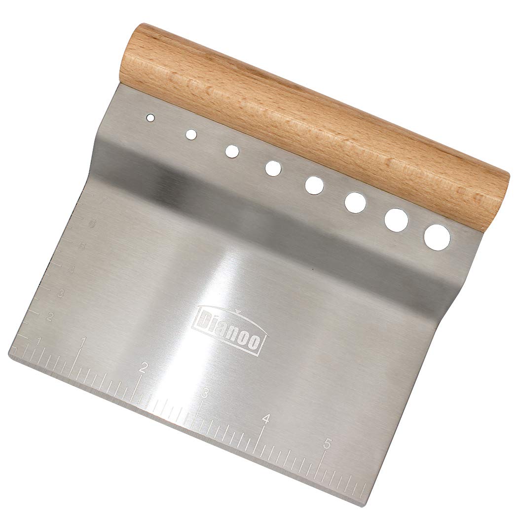 Dianoo Dough Scraper Stainless Steel Chopper, Great As Pizza and Dough Cutter, Multipurpose Pastry Scraper with Wood Handle