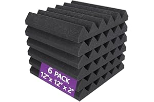 SAIQIANG Acoustic Foam Panels 6 Pack – 2" x 12"x 12" High Density Soundproofing Wedges for Wall, Noise Absorbing and Sound-Damping, Quick-Recovery, Fire-Resistant – Perfect for Studio, Office, Gaming Room