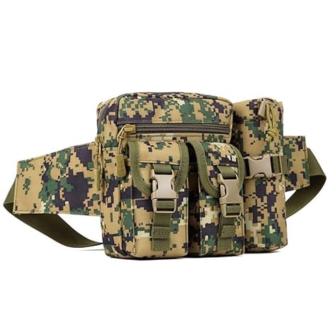 Saiyam Tactical Waist Pack Military Fanny Packs with Water Bottle Pocket Holder Hip Belt Pouch Bag for Travel Running Hiking Cycling Fishing Bag (Jungle Digital camo)