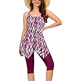 ECUPPER Women Plus Size Tankini Swimsuits Two Piece Swim Dress Modest Skirted Bathing Suit Flowy Swim Top with Capris Shorts