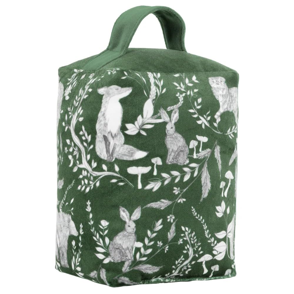 Furn Buckthorn Woodland Velvet Doorstop – Woodland Animal Design Fabric Weight for Doors (Buckthorn – Evergreen Green)