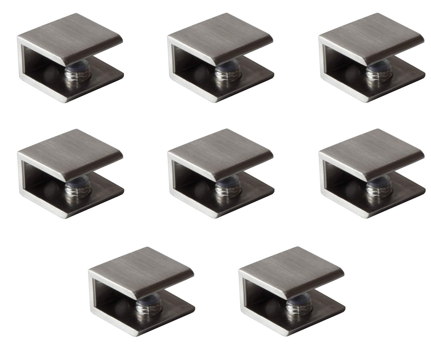 Glass Clamps, Set of 8, Shelf Holders, Glass Shelf Supports, Brushed Nickel Square Shape, Adjustable for Panel Thickness 6-10 mm, Glass and Wooden Floors, Wall Mounting