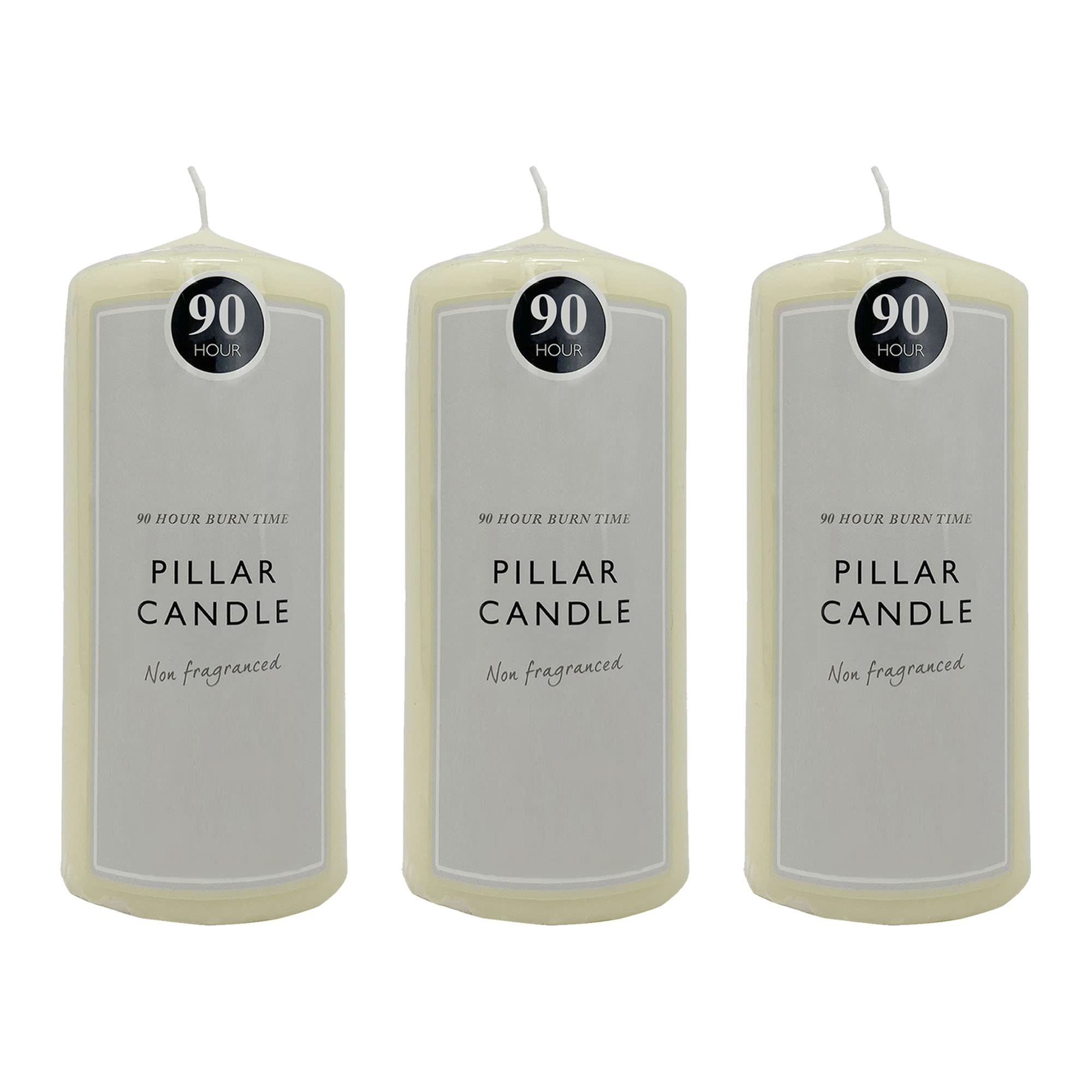 OnlineStreet Church Pillar Candles / Square - Non-fragranced White with Long Burning Times of 30, 60, 90, 180 & 360 Hours Options for or Home Use (90 Hrs Burn Time, Pack 3)