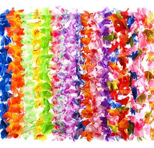 image for Prextex 80 Count Hawaiian Flower Lei for Luau Party - Bulk Set of Flor