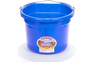 Little Giant® Flat Back Plastic Animal Feed Bucket | Animal Feed Bucket with Metal Handle | Horse Stall Feeding and Watering Supplies (Blue, 8 Quart)