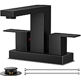 FORIOUS Black Bathroom Faucet Centerset 2 Hole, Square 4 Inch Matte Black Centerset Bathroom Sink Faucet 2 Handle with Metal Pop Up Drain, 24" CUPC Hose and Spare Water Saving Aerator