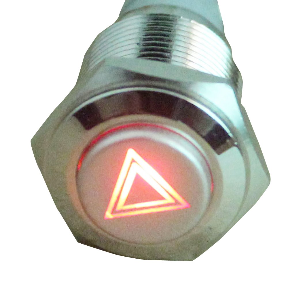 E Support™ 12V Car Red LED Emergency Hazard Warning Push Button Metal Switch 16mm