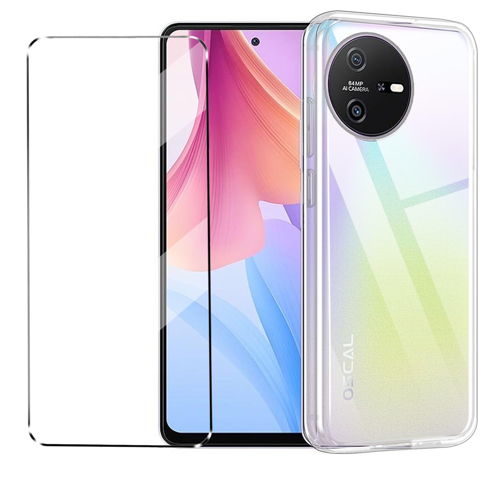 HuiYouMY 2-in-1 Case Compatible with Blackview Shark 8/Oscal Tiger 12 Cover with 1 Pack Tempered Glass Screen Protector for Shark 8, Slim Fit Soft TPU Shockproof Anti-Scratch Phone Case Cover - Clear — image 1