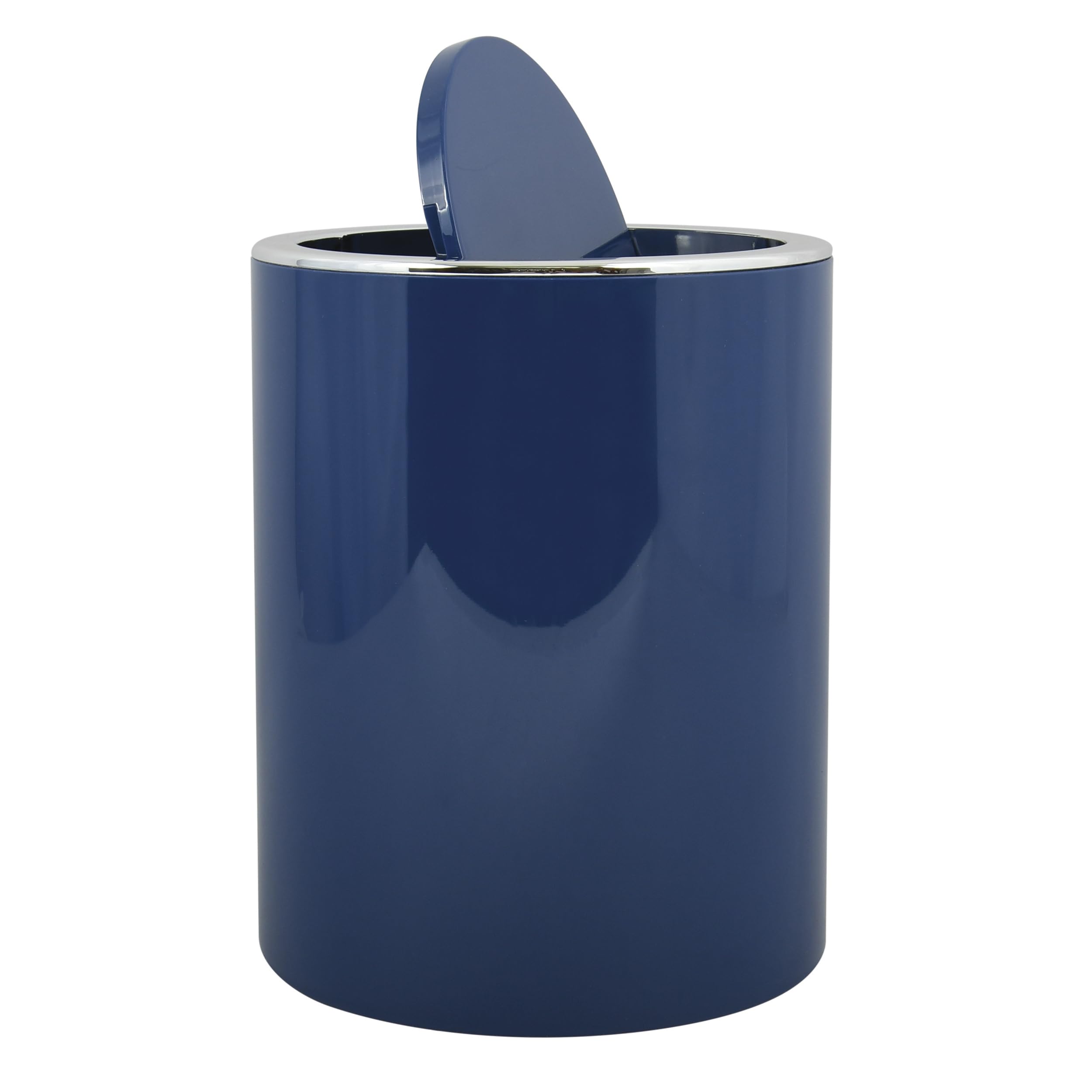 MSV Bathroom Series "Aspen" Design Cosmetic Bin with Swing Lid 6 litres Diameter x Height Approx. 18.5 x 26 cm Pastel Dark Blue