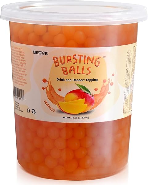 BREXONIC POPPING BOBA PEARLS BURSTING TEA BALLS DRINK & DESSERT TOPPING STRAWBERRY MANGO BLUEBERRY PASSION FRUIT FLAVORED BUBBLE TEA TAPIOCA PEARLS (MANGO, 2 LB 1 PACK)