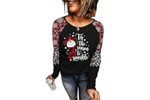 TIXOM Women's Christmas Holiday T Shirts Leopard Stripe Splicing Sleeve Shirt Xmas Funny Graphic Raglan Baseball Tops