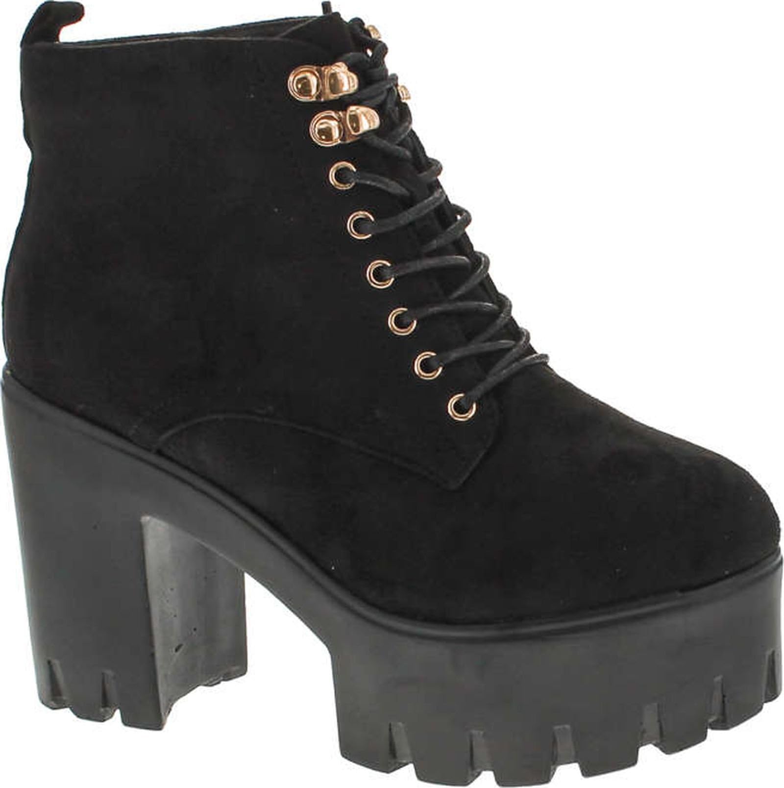 Women's Climate Faux Leather Lace-Up Thick Platform Chunky Heel Lug Ankle
