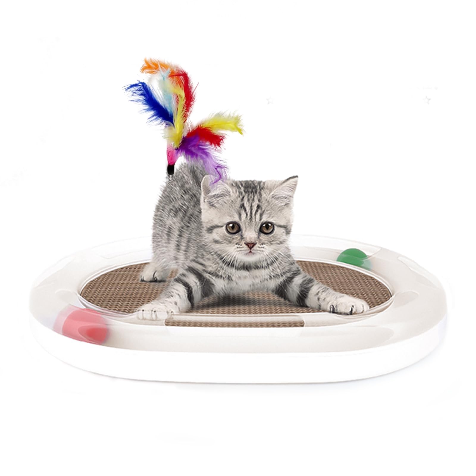 PETCUTE Cat Toy Lounge cardboard scratcher cat ball toy with mouse and spring