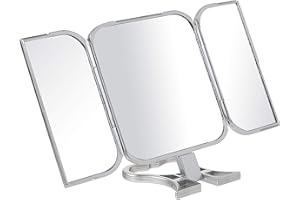 Danielle Creations 3-Way Foldable Travel Makeup Mirror with Built in Stand and Handle, Silver
