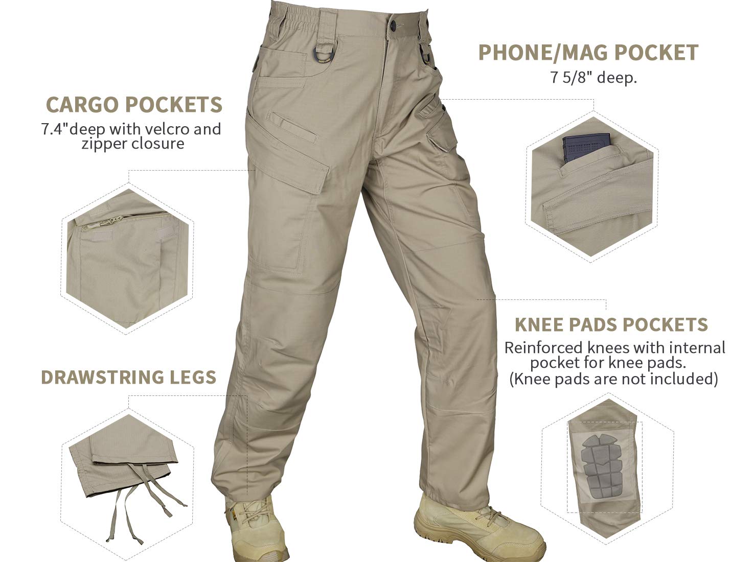HARD LAND Men’s Waterproof Tactical Pants Ripstop Lightweight Work Cargo Pants with Elastic