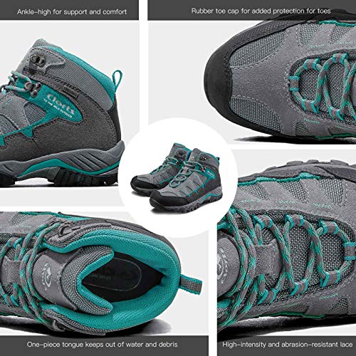 Clorts Women's Pioneer Hiking Boots Waterproof Suede Leather Lightweight Hiking Shoes Grey/Turquoise US Women Size 8.5 Medium Width