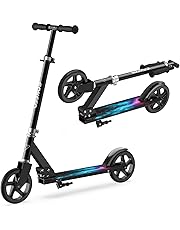 ENKEEO Monopattino a Due Ruote, Scooter a Spinta per Adulti e Bambini, Pieghevole, Altezza Manubrio Regolabile, Ruote PU Resistente e Antiscivolo, Cavalletto Laterale, capacità Fino a 100Kg, Nero