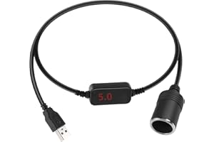 RIIEYOCA USB A Male to Cigarette Lighter Socket Converter Cable,USB A to 5V to 12V Cigarette Lighter Female Adapter with Digi