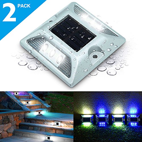 Deck Lights, SOLMORE 2 Pack LED Solar Dock Path Road Lights Marker lights,Waterproof Driveway Warning Lights for Outdoor Fence Patio Stud Yard Garden Pathway Stairs Step Lights White