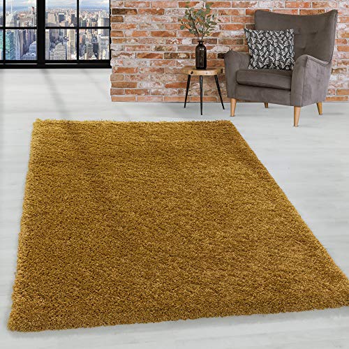 HomebyHome Shaggy Hochflor Teppich, 100x200 cm, Gold, weich, flauschig, modern, einfarbig, Für Schlafzimmer oder Flur, für Wohnzimmer Schlafzimmer Flu