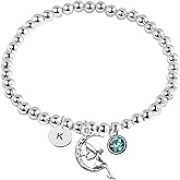 Fairy Gift, Personalized Fairy Beaded Bracelet with Initial Letter and Birthstone Charm, Fairy Adjustable Jewelry, Custom Fairy Lover Accessories