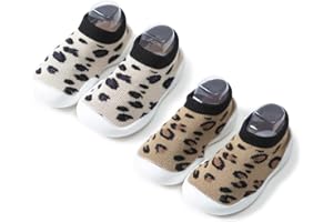 HOVELL 2 Pairs Baby First Walking Shoes Non-Slip Toddler Sock Shoes Girls Boys Slip On Sneakers Infant Slippers Lightweight
