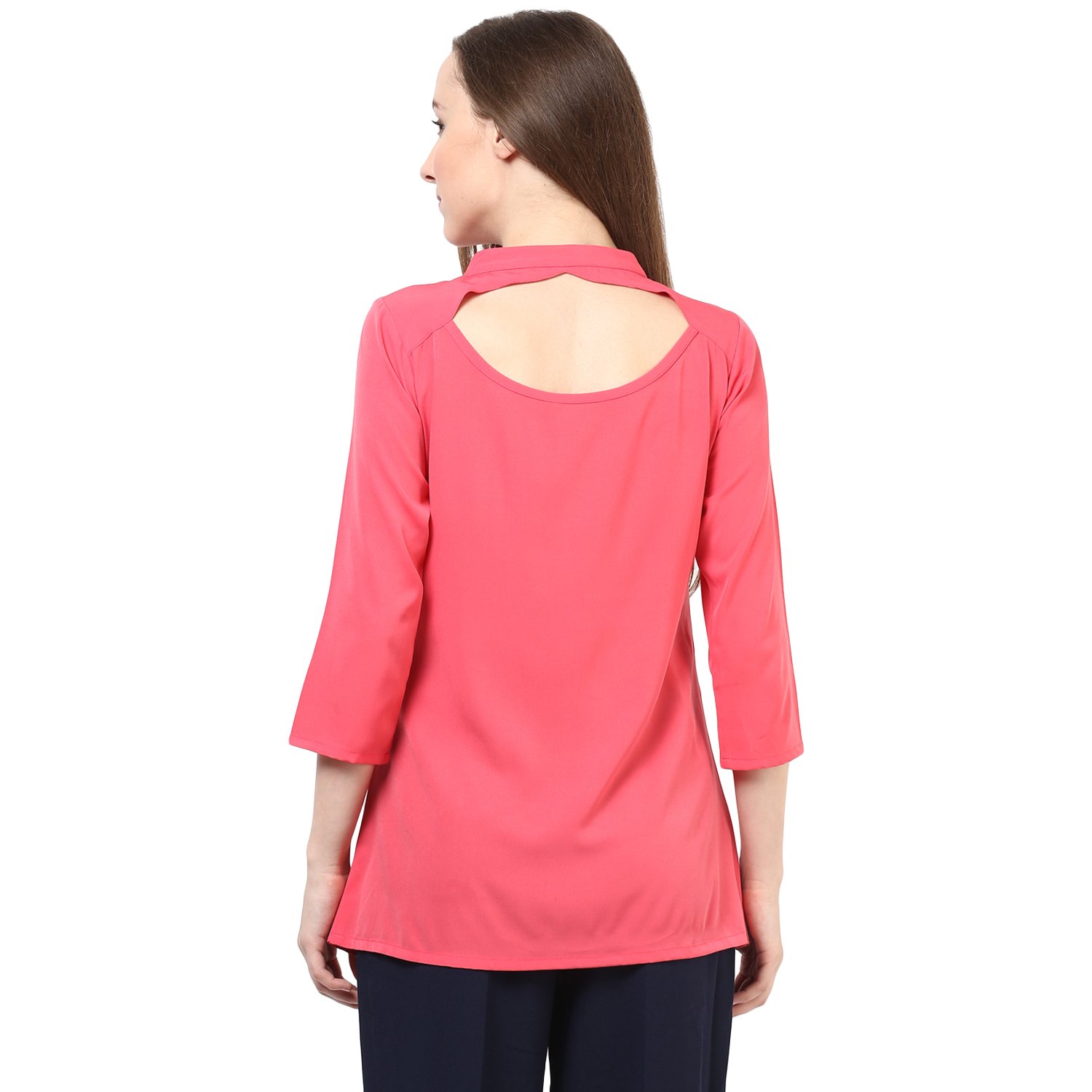 rare pink georgette plain round neck tops (ep1054a)