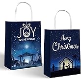 Lesnala 16 Pcs Christmas Nativity Gift Bags with Handles 2 Styles Merry Christmas party favors bags Joy to the World Goodie Bags for Xmas Holy Night Decoration Religious Festival Jesus Party Supply