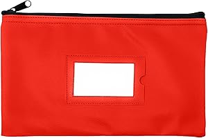 GIDABRAND Money Bank Deposit Bag with Zipper | 11x6 inch | Red | Durable Leatherette Money Cash Coin Check Wallet Pouch for Men & Women with Framed ID Window and Blank Card (1)