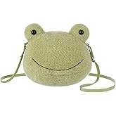 Apricot Lamb Velvet Frog Shaped Crossbody Plush Purse for Toddlers and Teen Girls, Stuffed Animal Shoulder Bag, Kids Fashion Handbags, 8.7 Inches