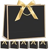 CINSOEN 12 Pcs Paper Gift Bags with Handles, Thank You Gift Bag with Ribbon Bow for Graduation Wedding Bridesmaid Birthday Baby Shower Party Christmas Thanksgiving, 12.4x9.8x4.3 inches (Black, Gold)