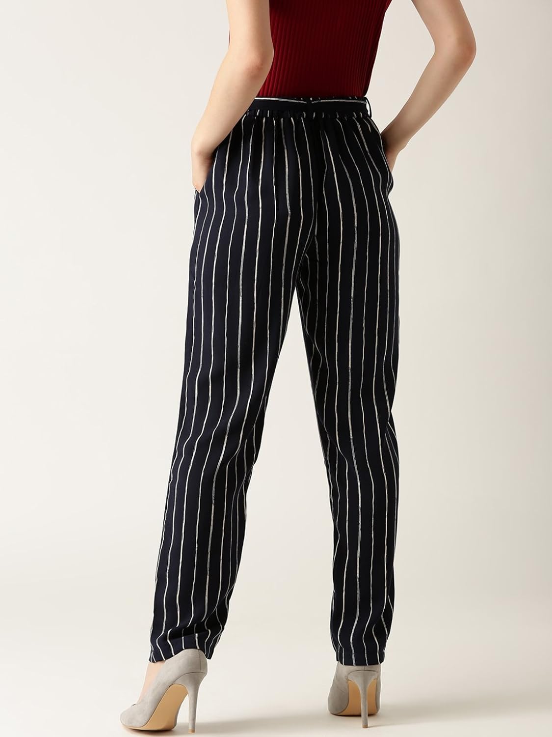 marie claire women navy & white original fit striped peg trousers (mc688)
