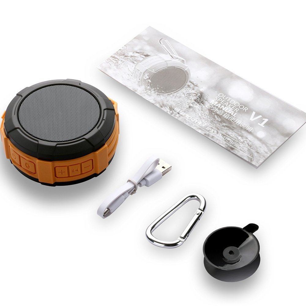 Shower Speaker, IPX5 Wireless Speaker with Suction Cup, Waterproof, 4W Driver, Buit-in Mic (Orange)
