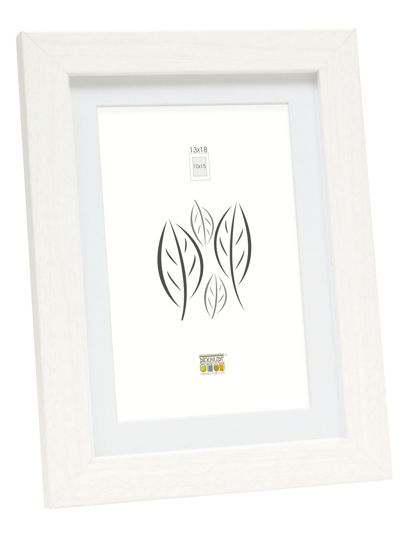 Deknudt Frames S66KF1 P1 Picture Frame with Mount White 13 x 18 cm for 10 x 15 cm Picture Wooden MDF Picture Hanging or Display
