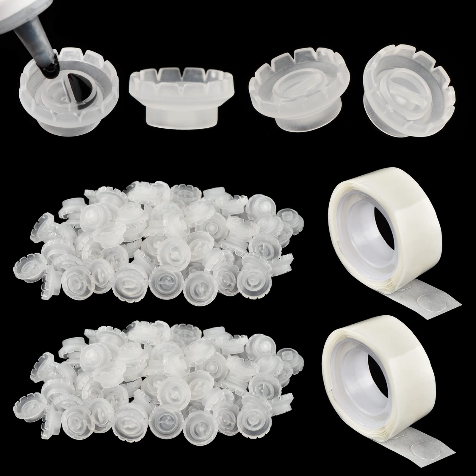 Photo 1 of Lash Glue Ring Cup [200PCS] with 2 Slots for Lash Extension Supplies, Blossom Ring Cup with 2 Rolls Glue Point, Volume Fan Eyelash Extensions Supplies, Lashing Supply Kit