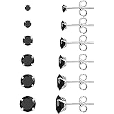 6 Pairs Stud Earrings Set, Hypoallergenic Cubic Zirconia 316L Earrings Stainless Steel CZ Earrings 3-8mm (Steel color)