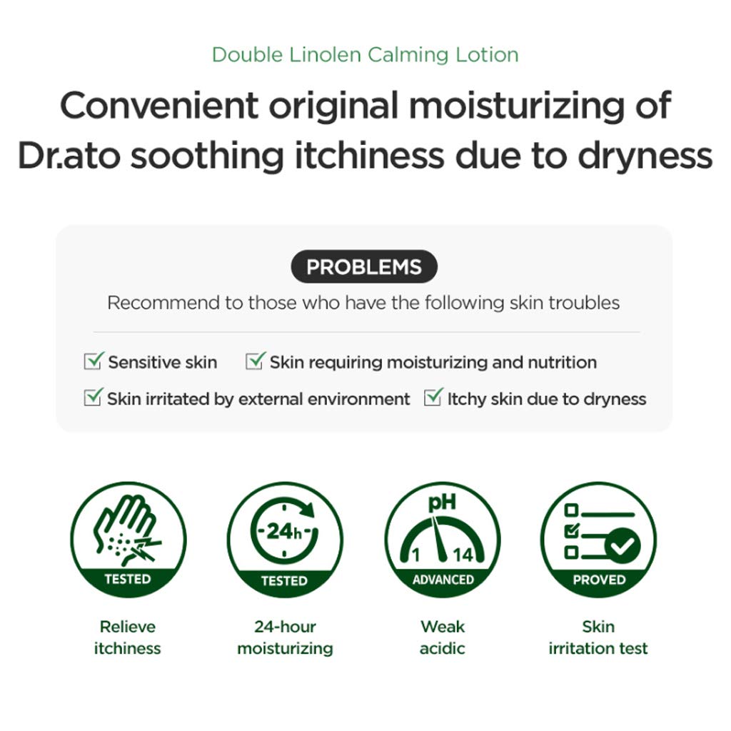 Medience DR.ATO Double-Linolen Calming Lotion 10.5 fl.oz. - pH5.5 Body and Face Baby, Infant, Kids Soothing Lotion with Double Gamma Linolenic Acid for Itchy and Dry Skin - Derma Tested, Paraben Free