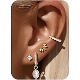 ORAZIO Hypoallergenic Surgical Steel Gold Hoop Earrings 14K Gold Plated Stud Hoop Earrings for Women CZ Pearl Opal Dangle Huggie Earring Set Cartilage Earring Stacks for Multiple Piercing 20G