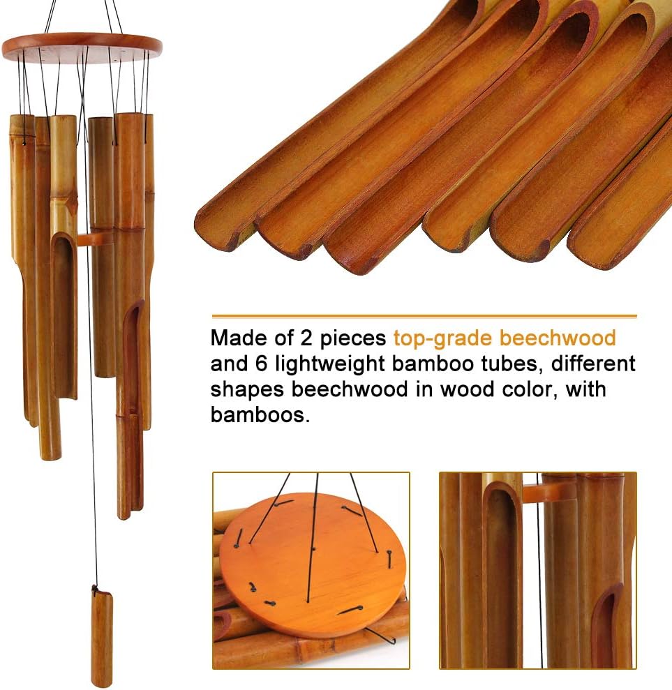 ASTARIN Bamboo Wind Chimes Outdoor, Wooden Wind Chimes for Outside with Melody Deep Tone, 38" Classic Zen Garden Windchime for Relaxation, Grace.Home Décor for Patio, Garden or Indoor : Garden & Outdoor